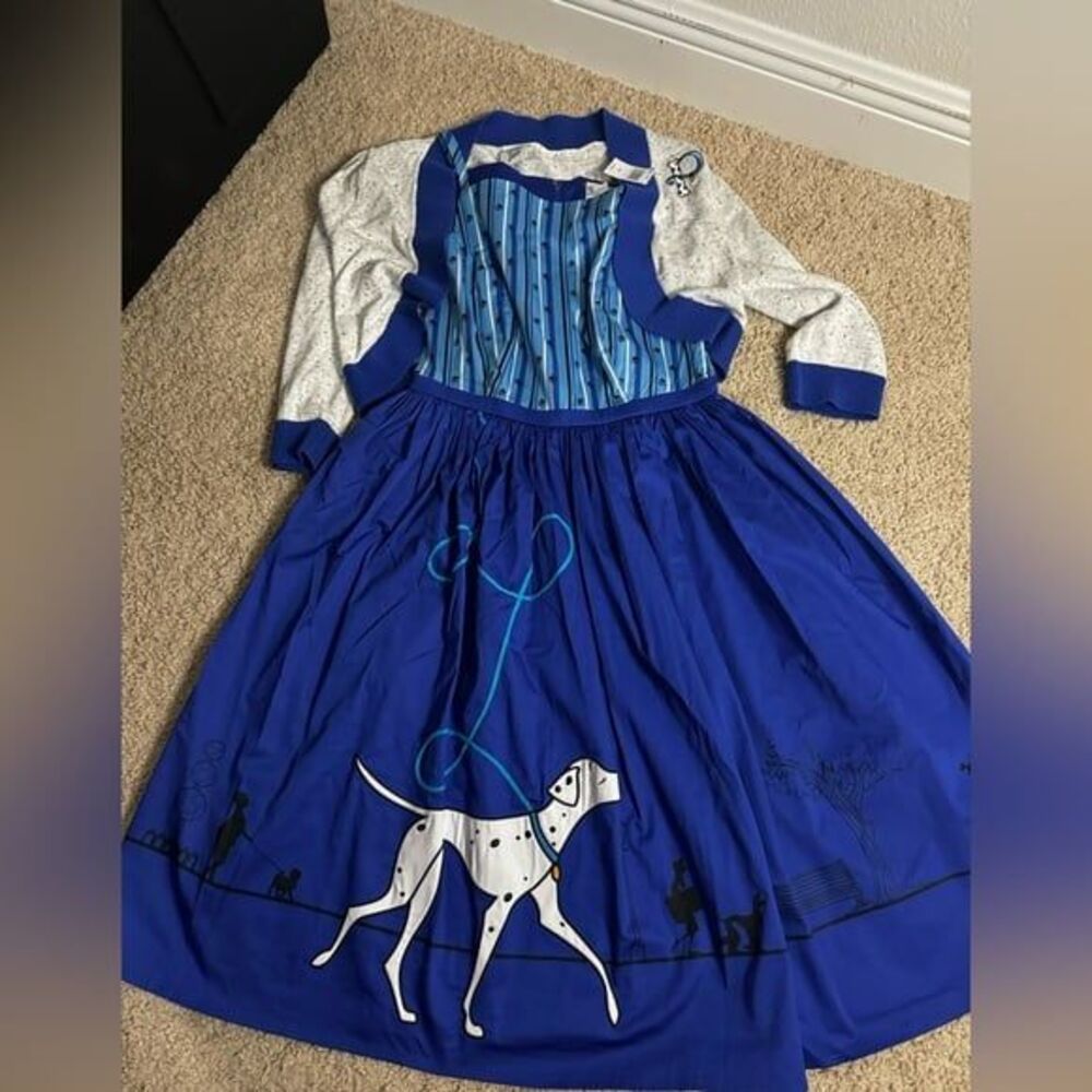 Disney Dress Shop Dress NWT 101 Dalmatians blue W/ Cardigan Small Rare - Picture 5 of 12